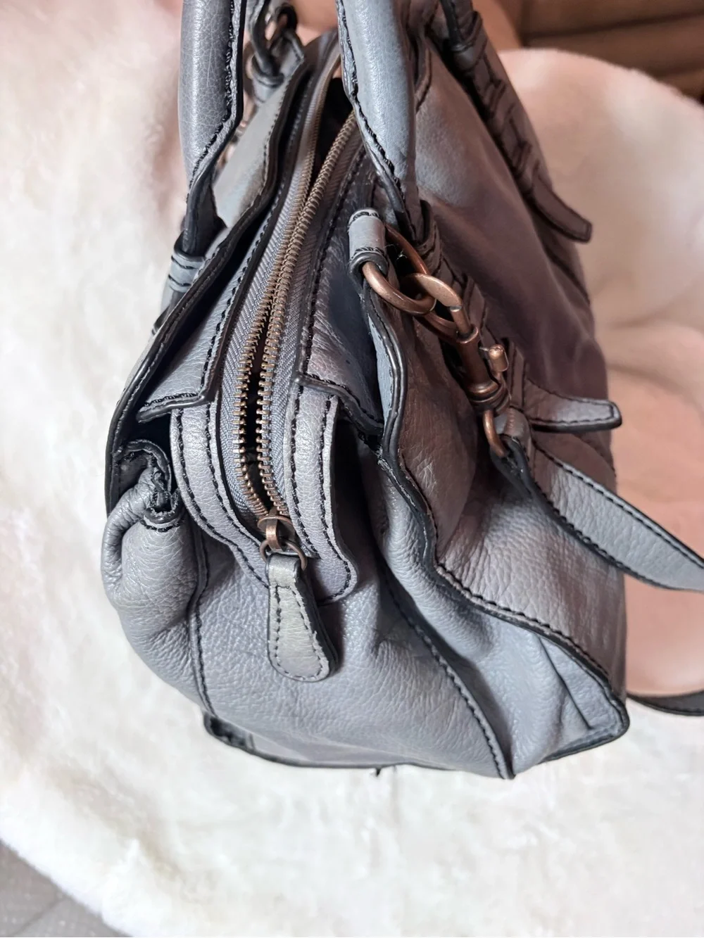 Liebeskind Gray Leather Double-Handle Satchel